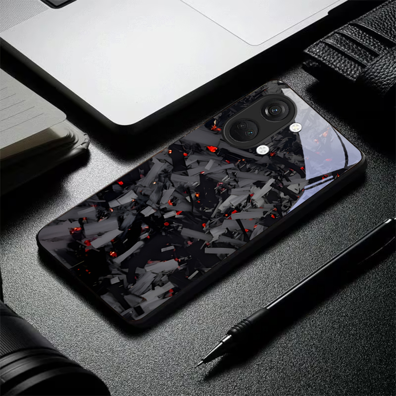 ダークな破片模様の黒いガラス製スマホケース OnePlus  - Phone Cases Oneplus のレビューと価格